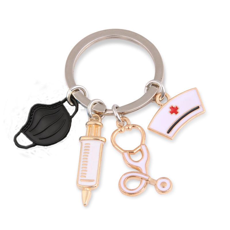 Nurse Gift Mask Keychain Medical Staff Syringe Stethoscope Key Ring Couple Family Keychain Pendant