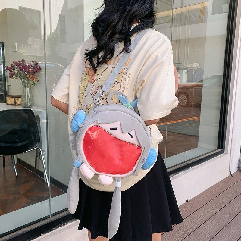 Super Happy Big Mouth Bag Two-dimensional Soft Girl Crossbody Pain Bag Cute Student Cartoon Perspective Bag Creative Jelly Bag