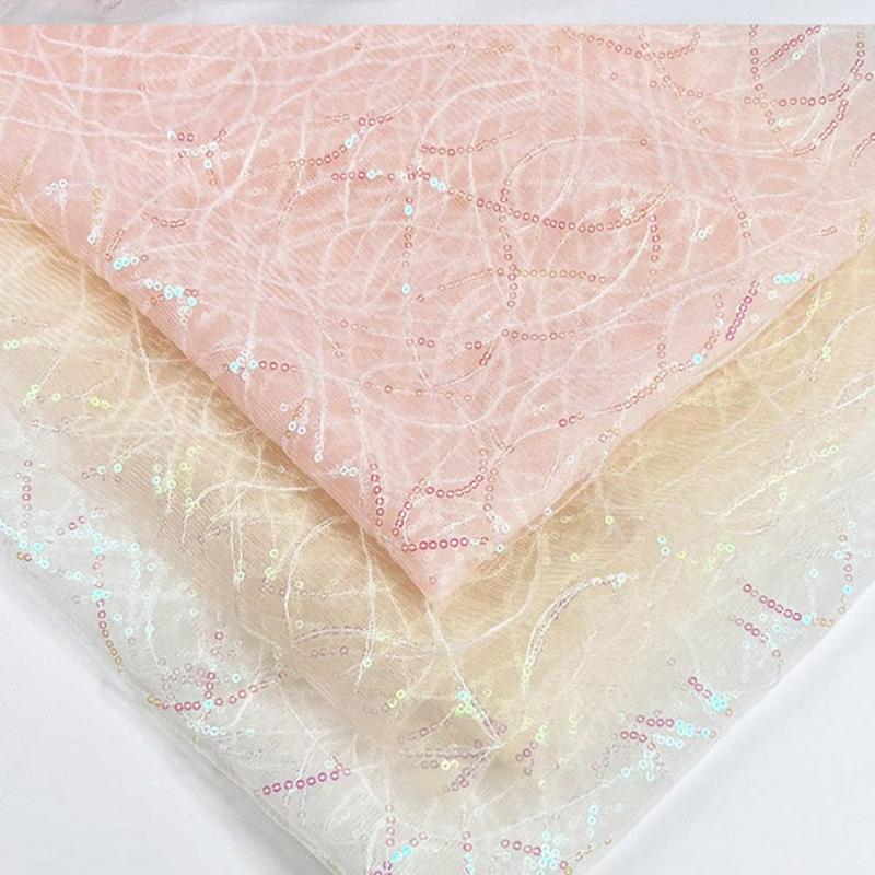 0.5m/1m/2m 3mm Line Glitter Mesh Fabric for Performance Costumes Stage Decorations Wedding Headbands Handmade DIY Sewing Fabrics