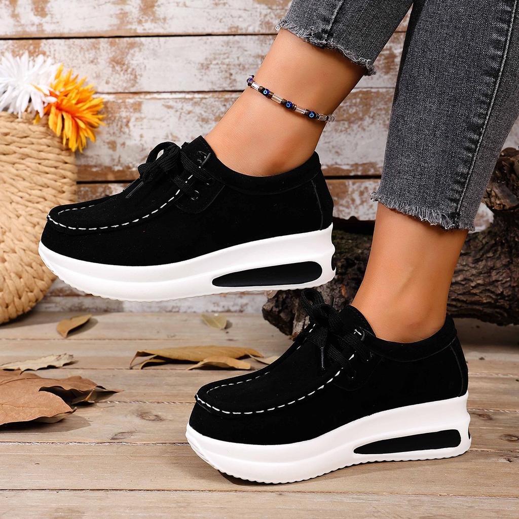 Fashion Solid Color Thick Bottom Lace Up Walking Women's Shoes Female Breathable Non Slip Platform Shoes Chunky Sneakers Women