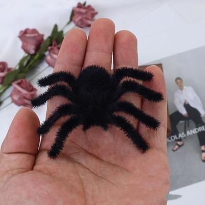 Holiday Decor Funny Halloween Plush Spider Realistic Cartoon Flocking Black Spider 3D Artificial Spider Learning Toys
