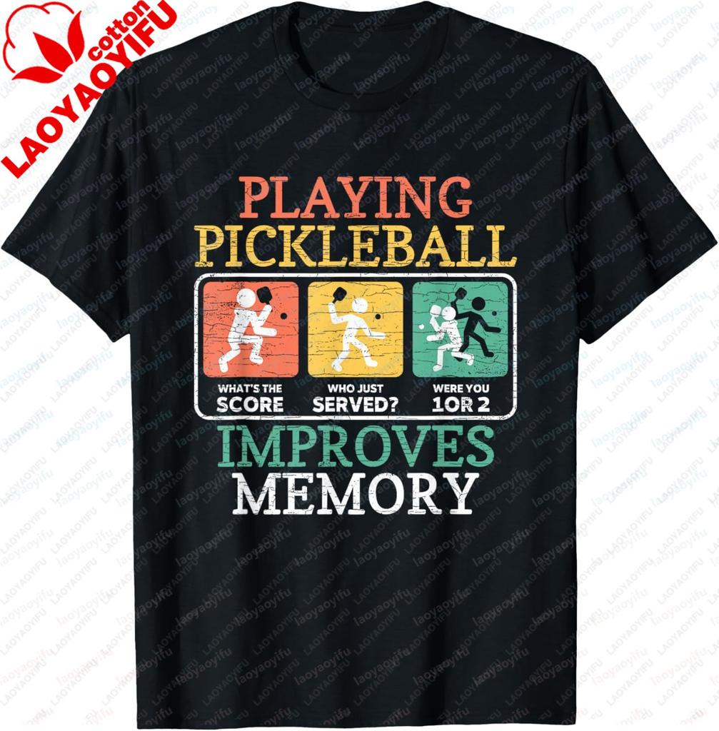 Playing Pickleball Improves Memory Pickleball TShirt Cotton Mens Tshirts Vintage Short Sleeve Graphic Camisas Streetwear