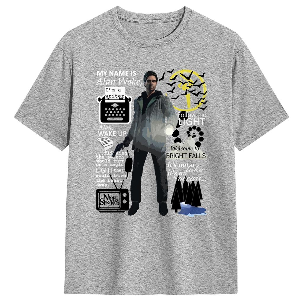 Casual T Shirt Beach Alan Wake Novelty TShirts 100 Cotton Tee Shirt for Men Y2K Basic Short Sleeve Clothing