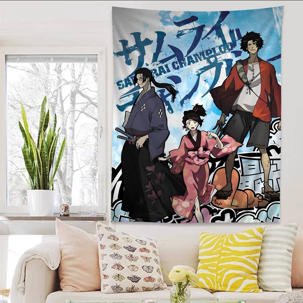 Vintage Samurai Champloo Anime Colorful Tapestry Wall Hanging Hippie Flower Wall Carpets Dorm Decor Japanese Tapestry