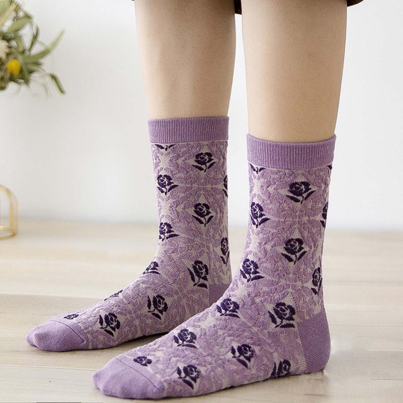 Womens Cotton Socks, 1 Pair Womens Fun Novelty Crew Colorful Patterns Soft Breathable Fashion Casual Socks