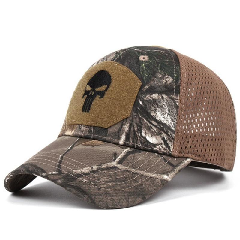 New Summer Camouflage Skull Baseball Mesh Cap Adjustable Airsoft Outdoor Tactical Hiking Casquette Hats For Men Women