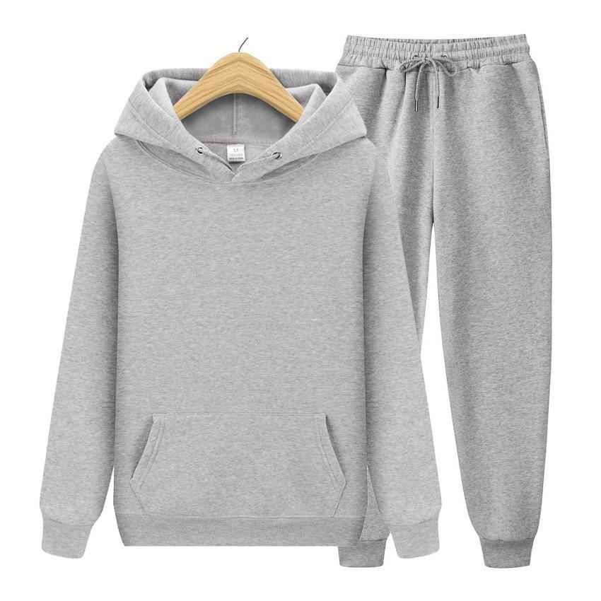 Men's Sports 180g Hooded Solid Color Pullover Set Two-piece Sweatshirt With Sweatpants