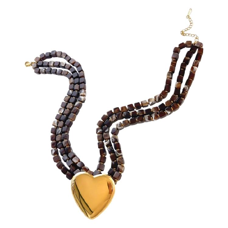

Modern Bold Necklace With Prominent Heart And Beaded Strands Casual or Formal Wear Fashion Neck Jewelry 1