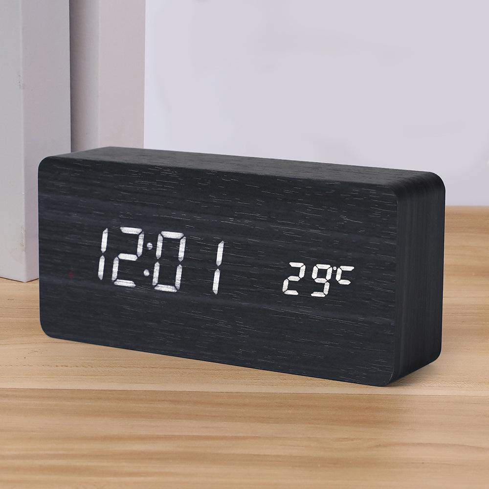 Винтажные деревянные светодиодные бесшумные треугольные часы с термометром и умным цифровым будильником