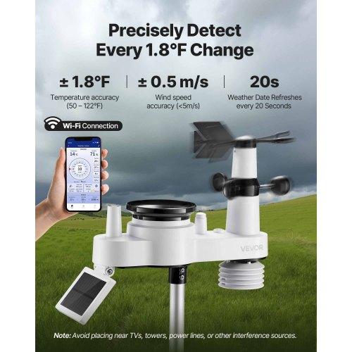 VEVOR 7-in-1 Wi-Fi Weather Station, 177.8 Mm TFT Display, Wireless Solar Powered Outdoor Sensor, Rain Gauge, Indoor Outdoor for Weather Forecast