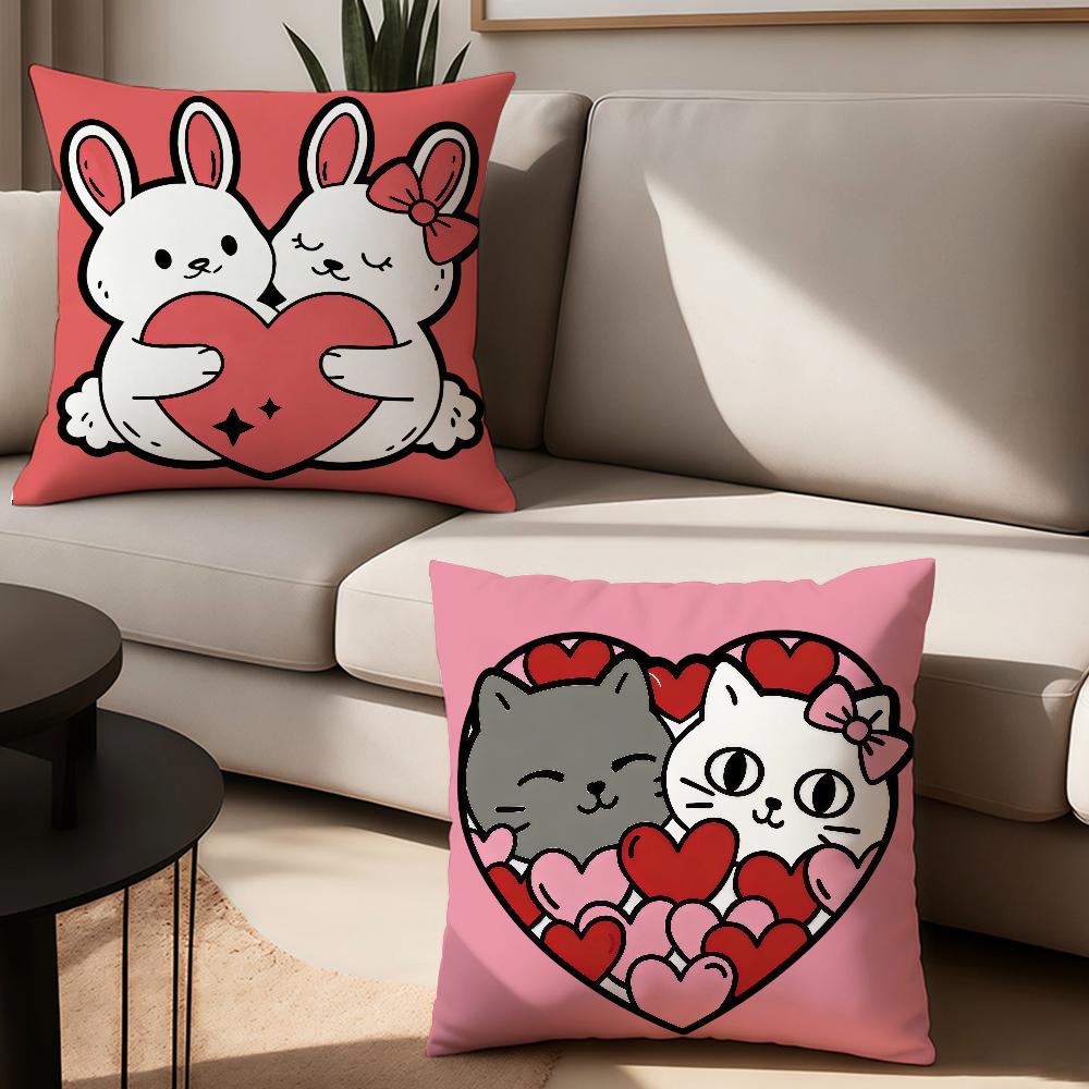 Cartoon Animal Heart Lovers Valentine's Day Pillow Case Office Cushions Suitable For Sofa Car Bedroom Decorative Cushion Cover