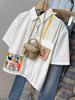 Women's Japanese Style Floral Embroidered Short-Sleeve Shirt: Cute, Loose, and Soft for Summer.