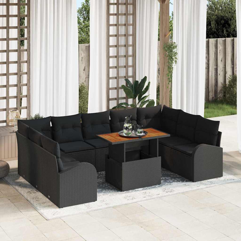 Garden Sofa Set with Cushions 10 pcs Black