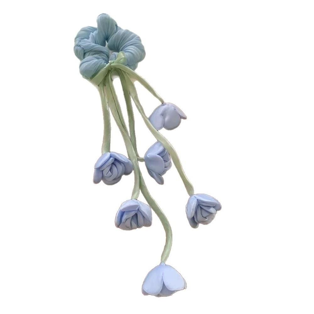 Beautiful Tulips Floral Floral Scrunchie With Dangling Ribbon Ethereal Design Hair Accessory Le Muguet Hair Tie Hair Styling