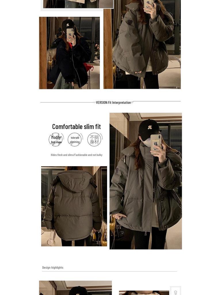 2024 Gray Cotton-Padded Jacket for Girls - Autumn/Winter Style for Middle/High School Students