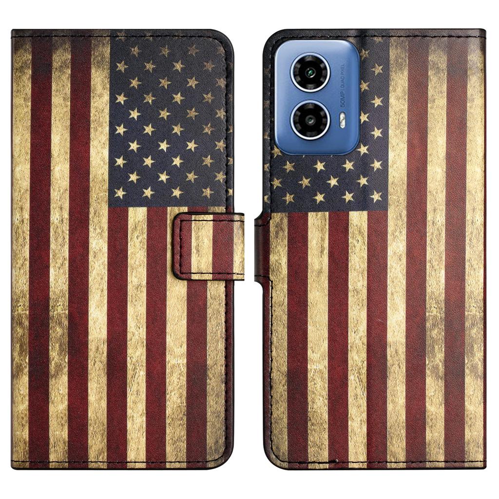 Für Motorola Moto G24 Power PU-Leder Hülle Musterdruck Klapp Handyhülle