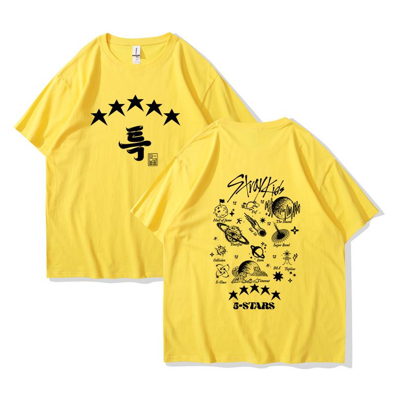 Camiseta de Algodão de Verão Kpop Street Kids 5 estrelas Manga Curta Estética Estampa de Álbum de Música camiseta homens mulheres e crianças peça única