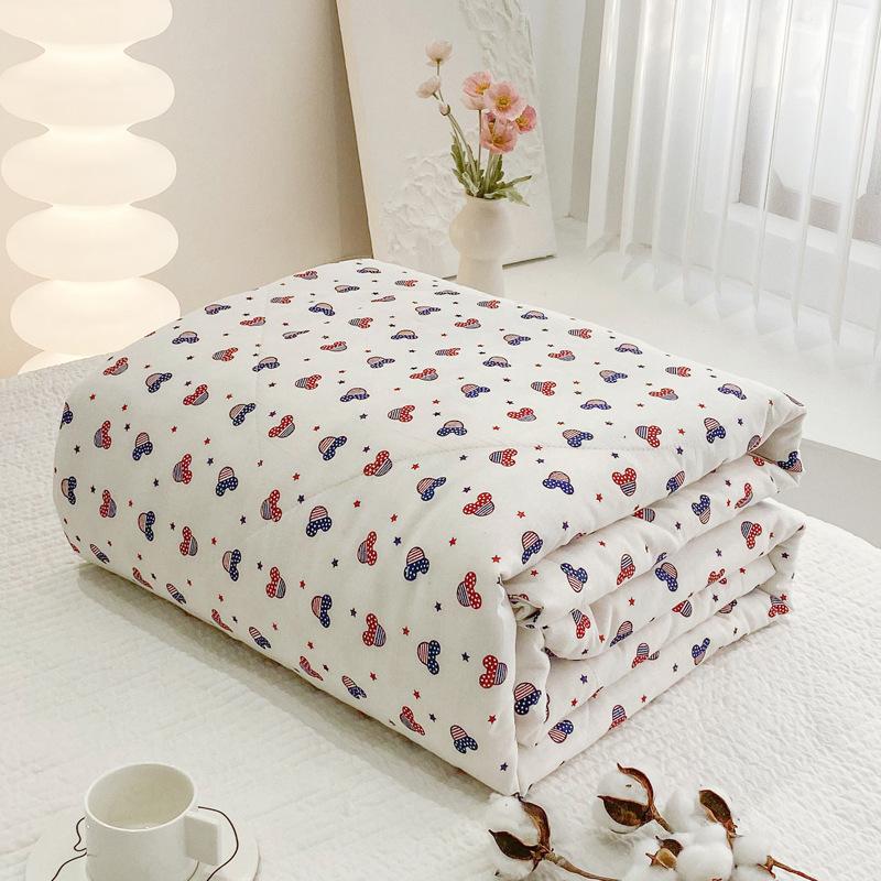 Cool Cotton Summer Thin Quilt, Machine Washable Single Double Pure Cotton Quilt, Air Conditioning Summer Blanket