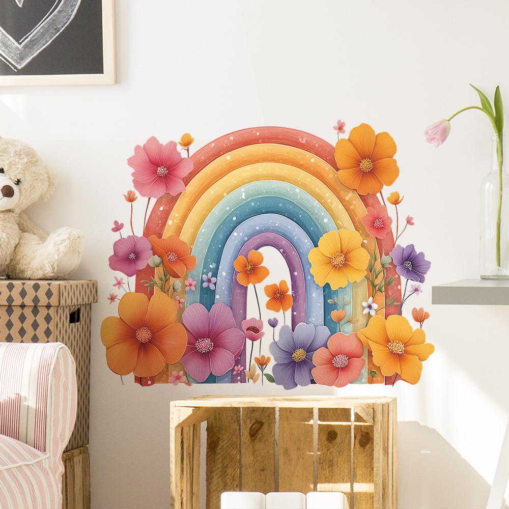 Watercolor Floral Rainbow Stickers for The Entrance, Bedroom, Home Decoration and Beautification Wall