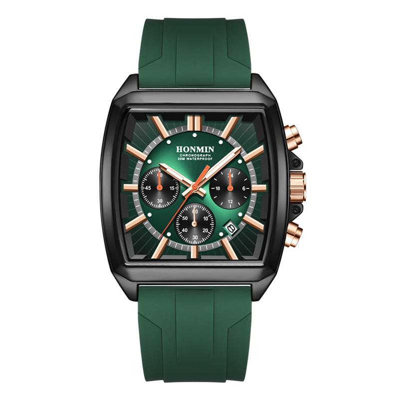 

Мужские часы Бизнес Наручные часы Прямоугольные Кварцевые часы Водонепроницаемые Светящиеся Силиконовые Повседневные часы Reloj Hombre зелёный