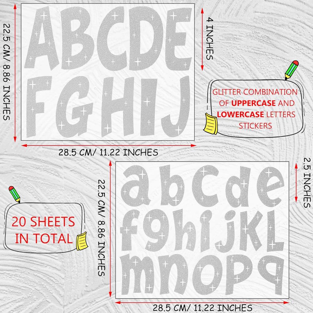 260 PCS Bulletin Board Letters 4 Inch Glitter Large Sticker Letters for Bulletin Board Self-Adhesive Alphabet Poster Board Letter for Classroom Home