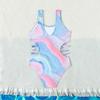 Girls One Piece Swimsuit Tie Dye Gradient Print Cut Out Design Comfortable Fit Lightweight Fabric Suitable for Swimming and Beach Activities