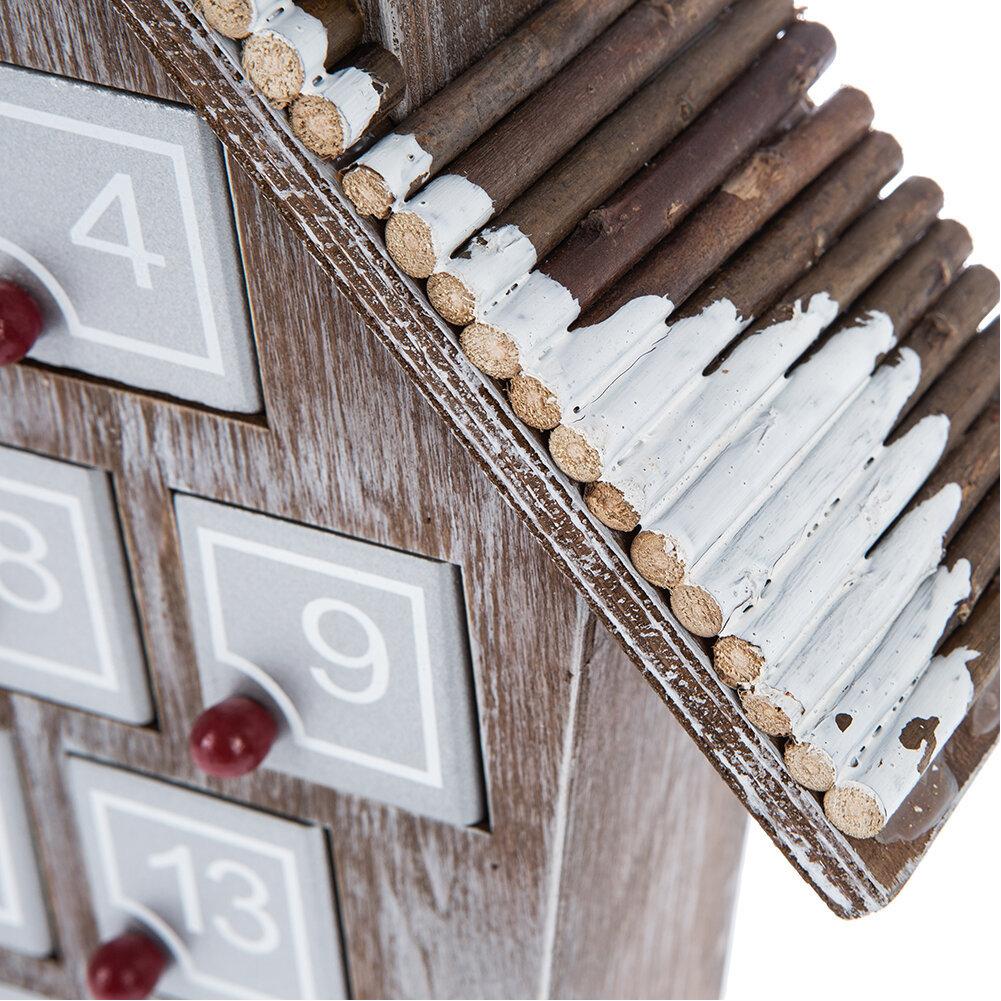 Wooden Advent Calendar With 25 Storage Drawers, Christmas House Shaped Countdown Calendar, Wooden Holiday Ornament For Home Tabletop Decoration