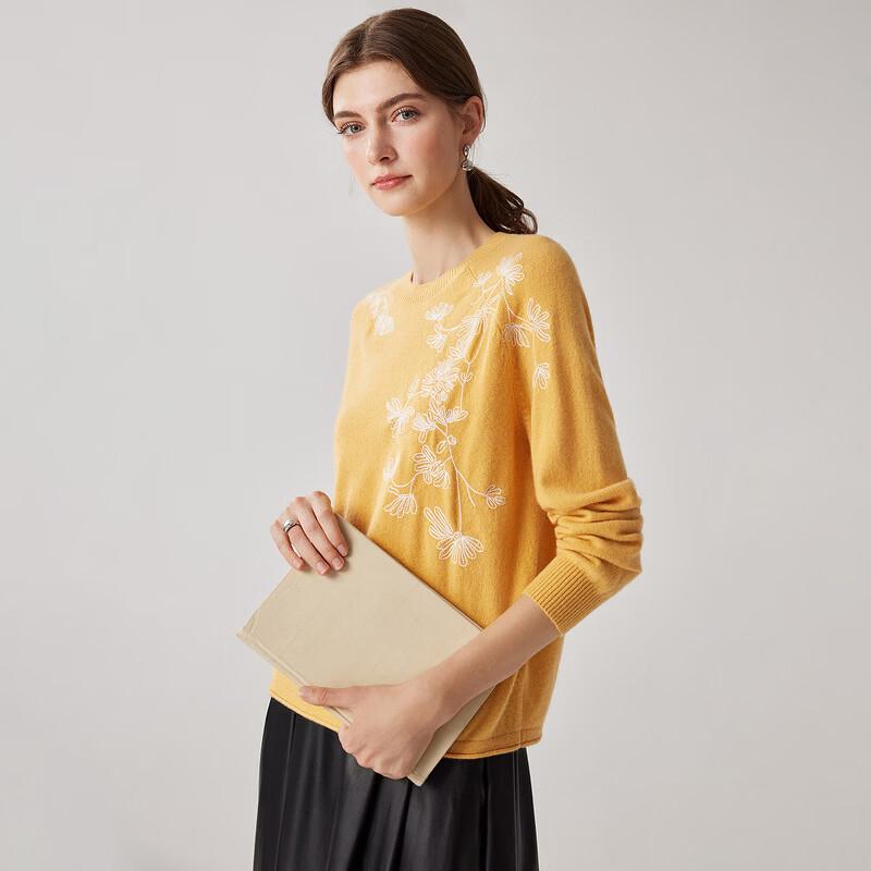 Zhaojun Women's 100% Cashmere Crew Neck Embroidered Sweater
