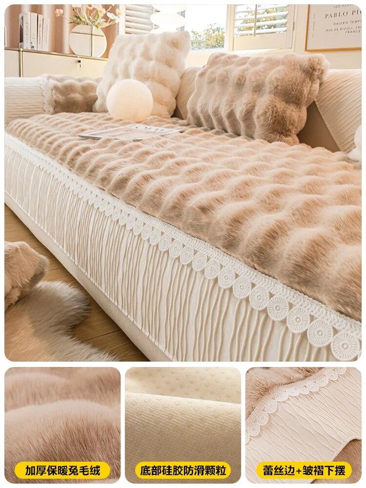 Thickening Non-slip Couch Cover Solid Color Sofa Pad Thick Plush Mat New Sofa Cushion for Winter Warm Sofa Covers Living Room