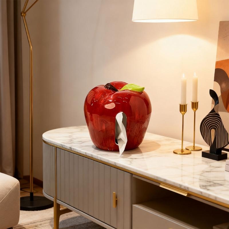 Elegancki Ceramiczny Pojemnik na Chusteczki w Kształcie Jabłek z Wzorem Liści Uchwyt na Ręczniki Papierowe Idealny na Stolik Kawowy Stolik Nocny