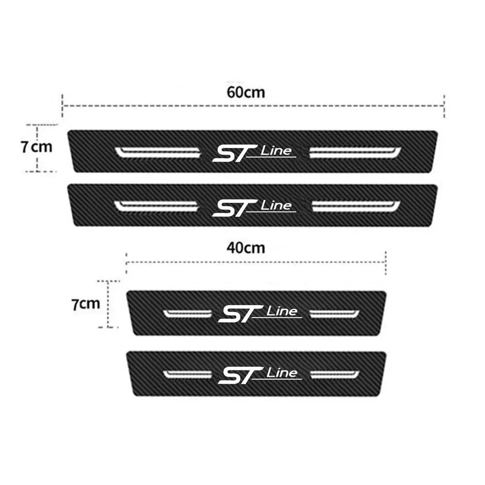 Carbon Fiber Car Door Sill Anti Kick Sticker Rear Bumper Trunk Scratch Guard Decals For Ford STline Logo Exterior Accessories