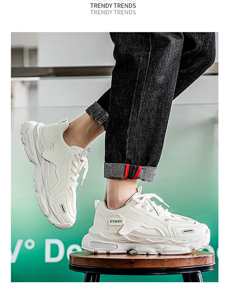 Men's Summer Breathable White Trendy Thick-Soled Sneakers - Casual Dad Shoes.