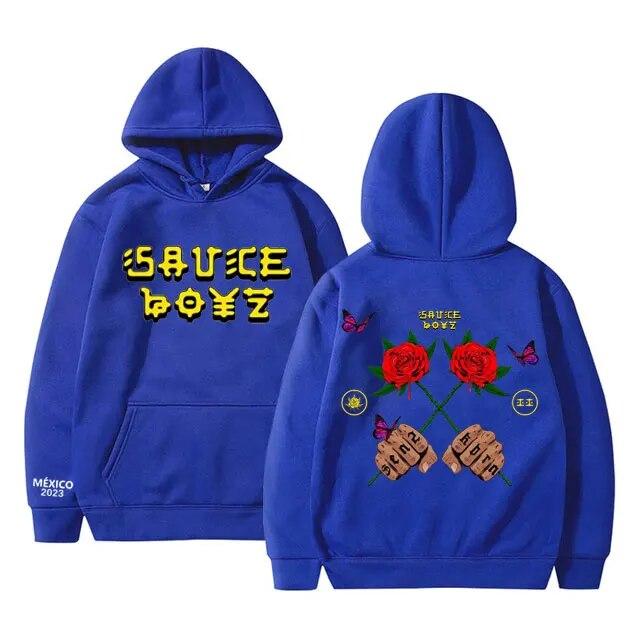 Moletom com capuz estampado de álbum de música Sauce Boyz, rapper americano Eladio Carrion, flor rosa, moletom com capuz unissex, moda feminina, tops grandes
