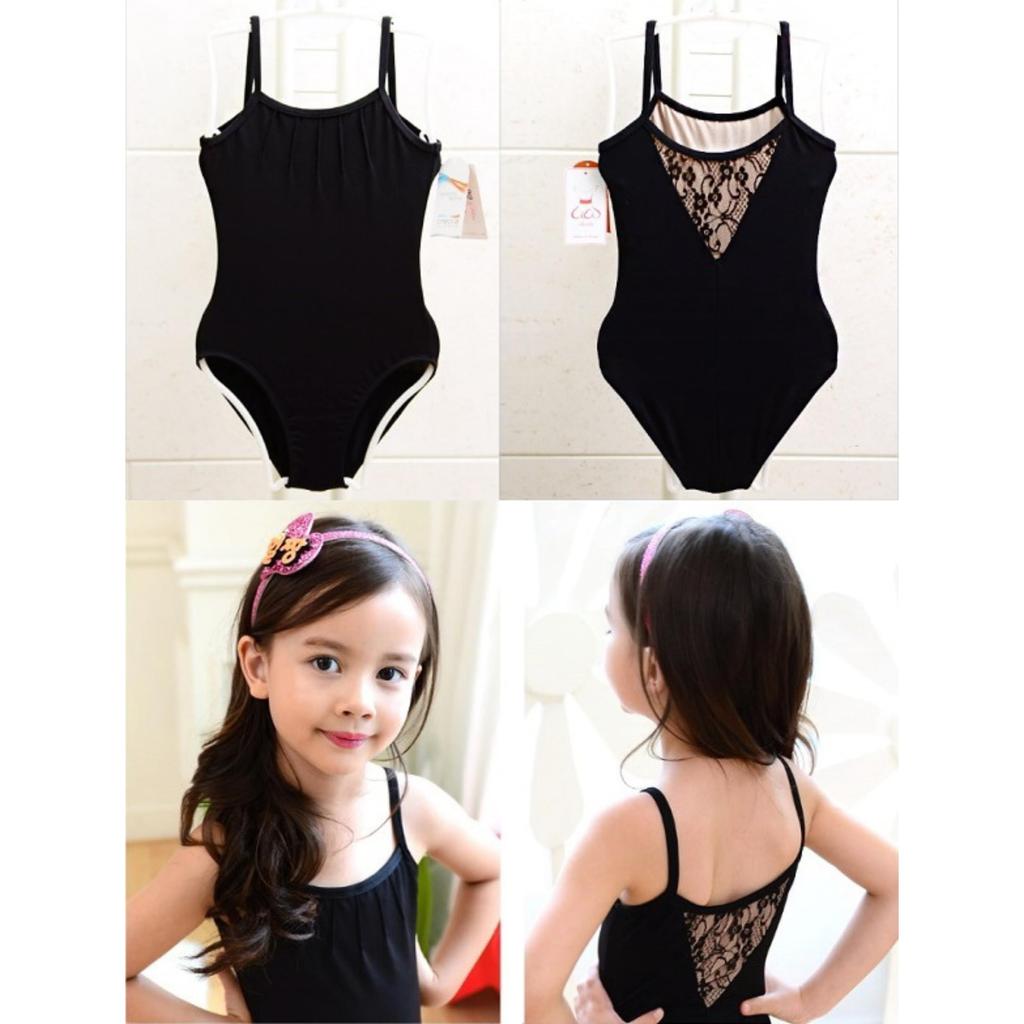Black leotard with lace perfect for ballet and rhythmic sizes 130cm and 140cm back, gymnastics, (Black, 130cm)