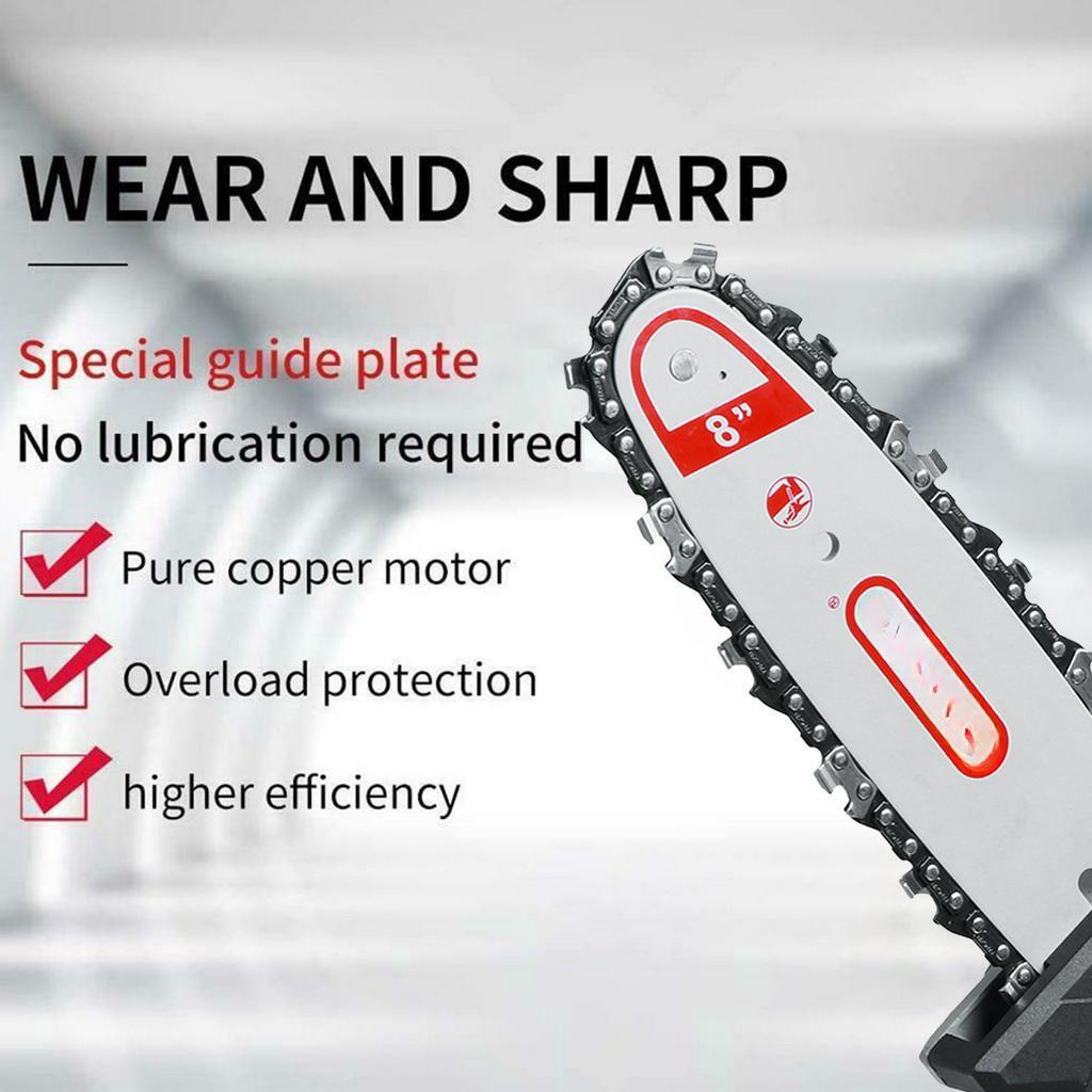 8 Inches Brushless Cordless Electric Chainsaw Pruning Saw Rechargeable Woodwork Cutter Garden Logging for 18-21V Battery
