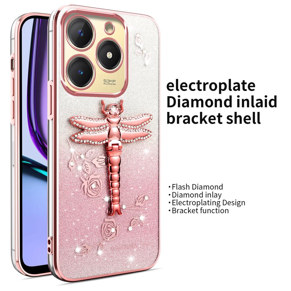 KADEM For Infinix Smart 8 4G Case Dragonfly Kickstand TPU Flowers Glitter Phone Cover