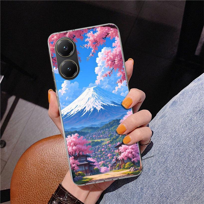Japanese Cherry Mount Fuji Phone Case For Xiaomi Poco X7 X6 X5 Pro F7 Ultra Redmi 15C 15 13C 13 12C 12 10 10A 10C 9 9A 9C 9T Cov