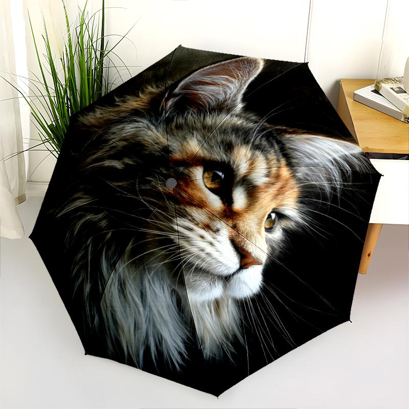 Black Kitten Pattern, Automatic Folding Umbrella, Portable and Foldable Design, 8 Ribs, a Christmas or Birthday Gift.