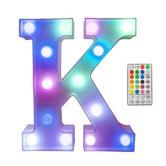 LED Letter Lamp with Remote Control, Dimmable Marquee Alphabet Light for Wedding Birthday Party, Indoor Outdoor Letter K