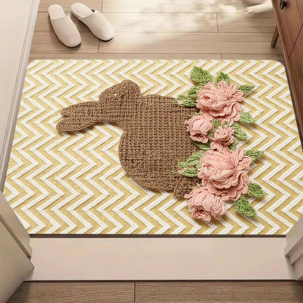 Cute Rabbit Easter Pattern Carpet Mat Rug Soft Non Slip Floor Mat for Living Room Bedroom Home Decoration Welcome Mat