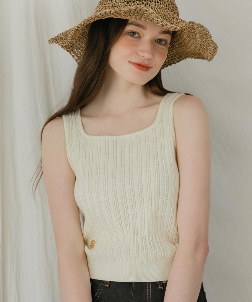 KNIZURE Cable Square Neck Knit Sleeveless_3 Colors