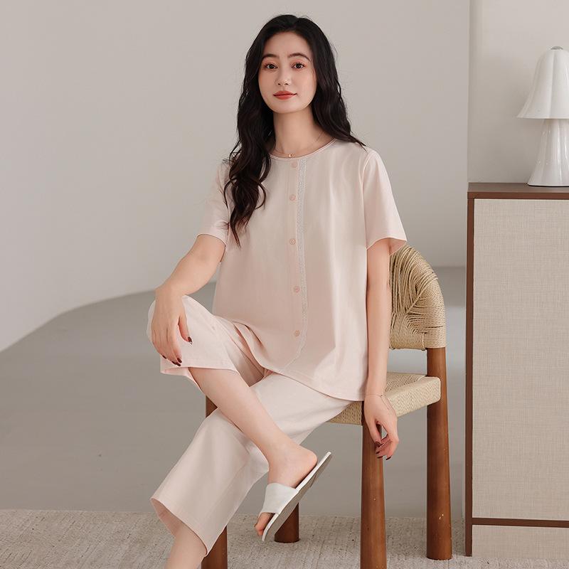 Pajamas Women's Summer Thin Modal Short-sleeved Cropped Pants Casual Fashion Can Be Worn Outside Large Size Loungewear Suit