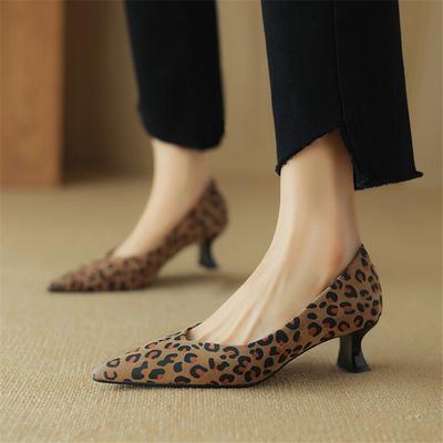 Fashion New Spring Sheep Suede Women Shoes Pointed Toe Women Pumps Shallow Loafers Shoes for Women Leopard Print High Heels Ladies Shoes