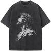 Vintage Washed Portrait Print T-Shirt Religious Faith Graphic Tee Men’s Women’s Oversized Casual Crew Neck Short Sleeve Top Daily Wear Cool Top