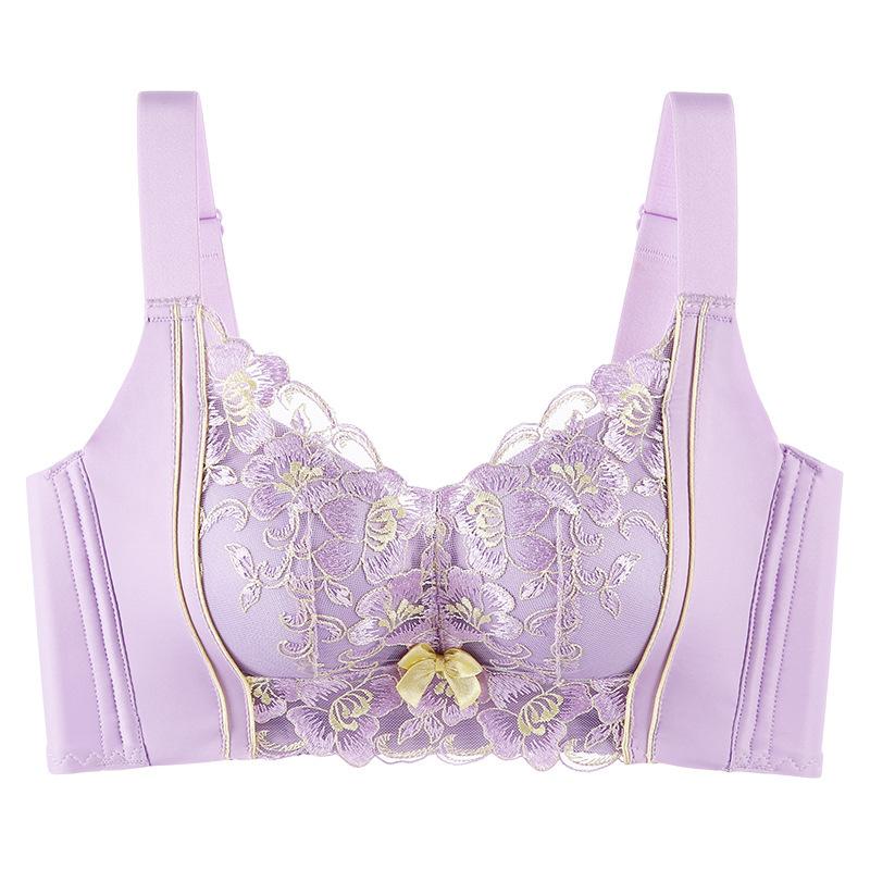 

Вышитый бюстгальтер для женщин без стальных косточек, собранный вместе для предотвращения провисания и с дополнительными чашечками. 40/90B фиолетовый