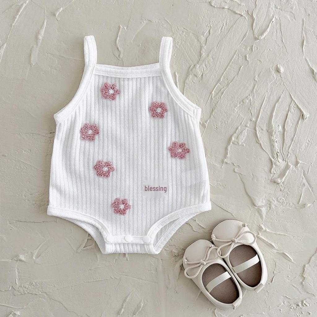 Baby Girl Embroidered Floral Strappy Summer Romper - Soft, Colorful, and Comfortable Jumpsuit