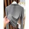 Women's Shiny Half-High Neck Slim Fit Stretchy Long Sleeve Base Layer Shirt for Autumn/Winter