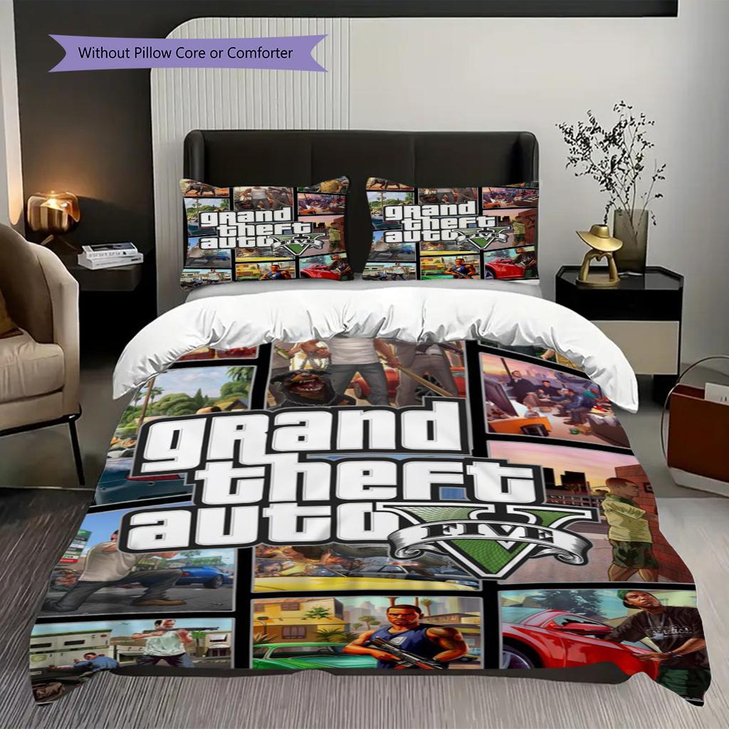 Urban Chaos Crime Bedding (1 * Duvet Cover + 2 * Pillowcase, Without Core) 2D Flat Bedding Set Duvet Cover and Pillowcase Soft and Comfortable
