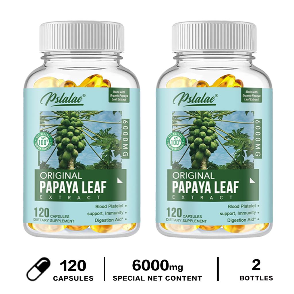 Pslalae Organic Papaya Leaf Extract Capsules 600mg 120 Count — 10:1 Concentrated Superfood with Enzymes