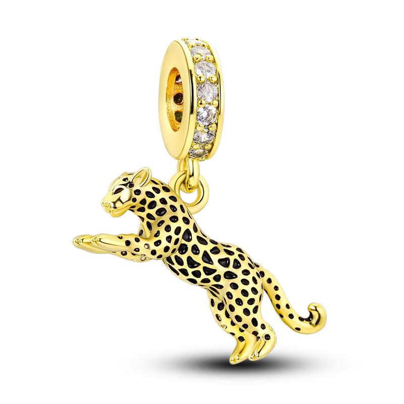 Gold Series Diy Charms Bead Original Copper Inlaid Zirconium Sun Leopard Pendants Fit Bracelet Jewelry Gift Marking